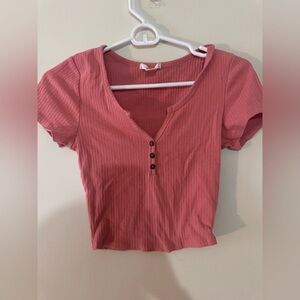 Wild Fable Ribbed Coral Button-Up Crop Top